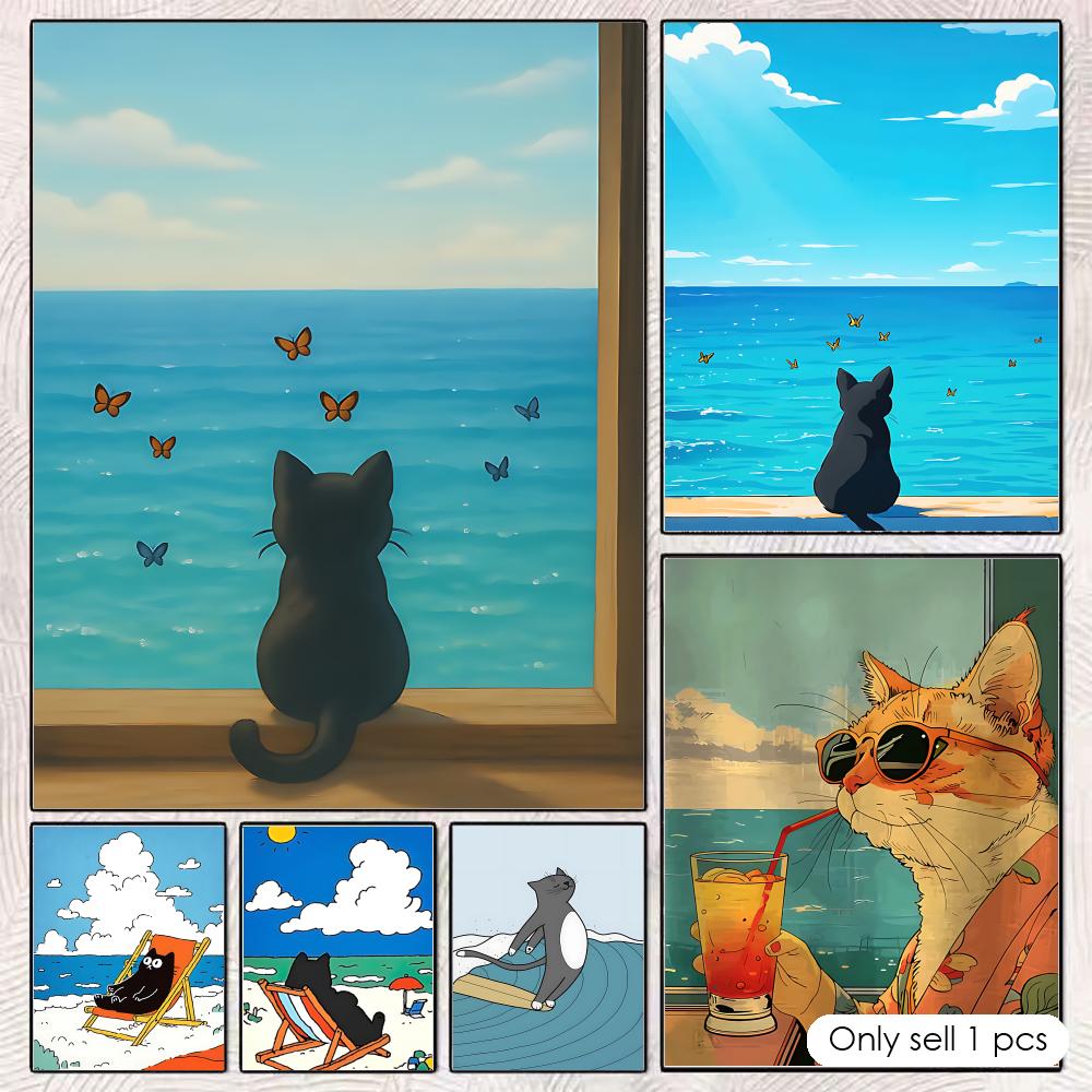 Esports Gaming Lounge - Cat on Beach Poster Wall Art