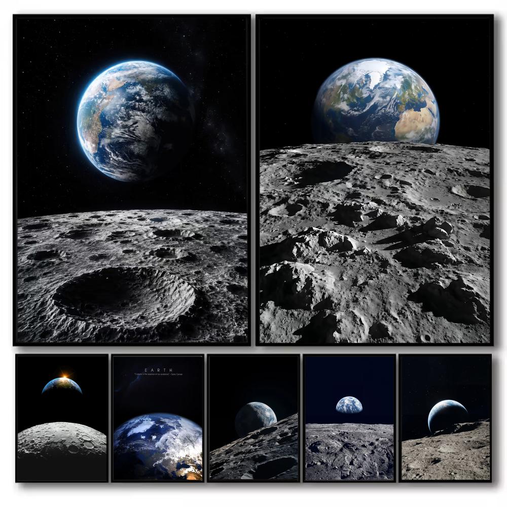 Esports Gaming Lounge - Earth and Moon Painting Canvas Poster