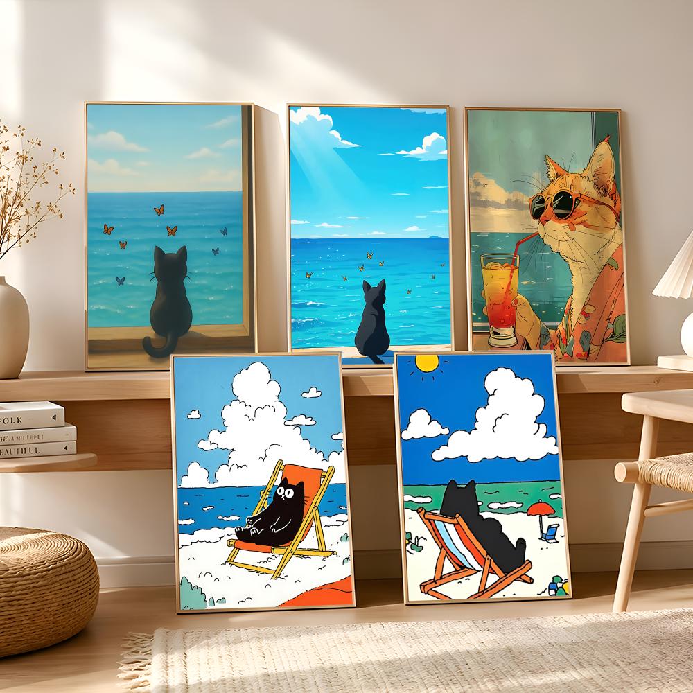 Cat on Beach Poster Wall Art R - Esports Gaming Lounge 评论和价格