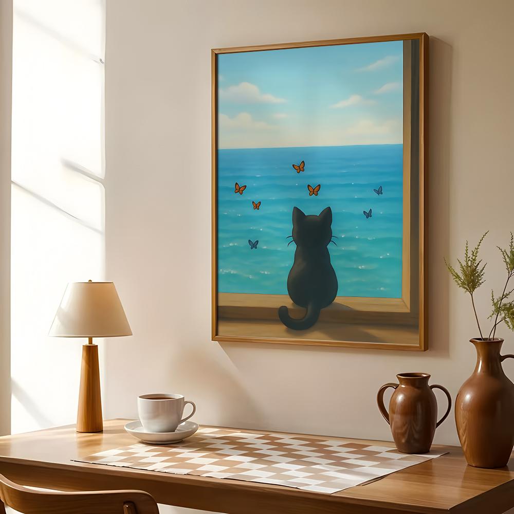 Cat on Beach Poster Wall Art R - Esports Gaming Lounge 评论和价格